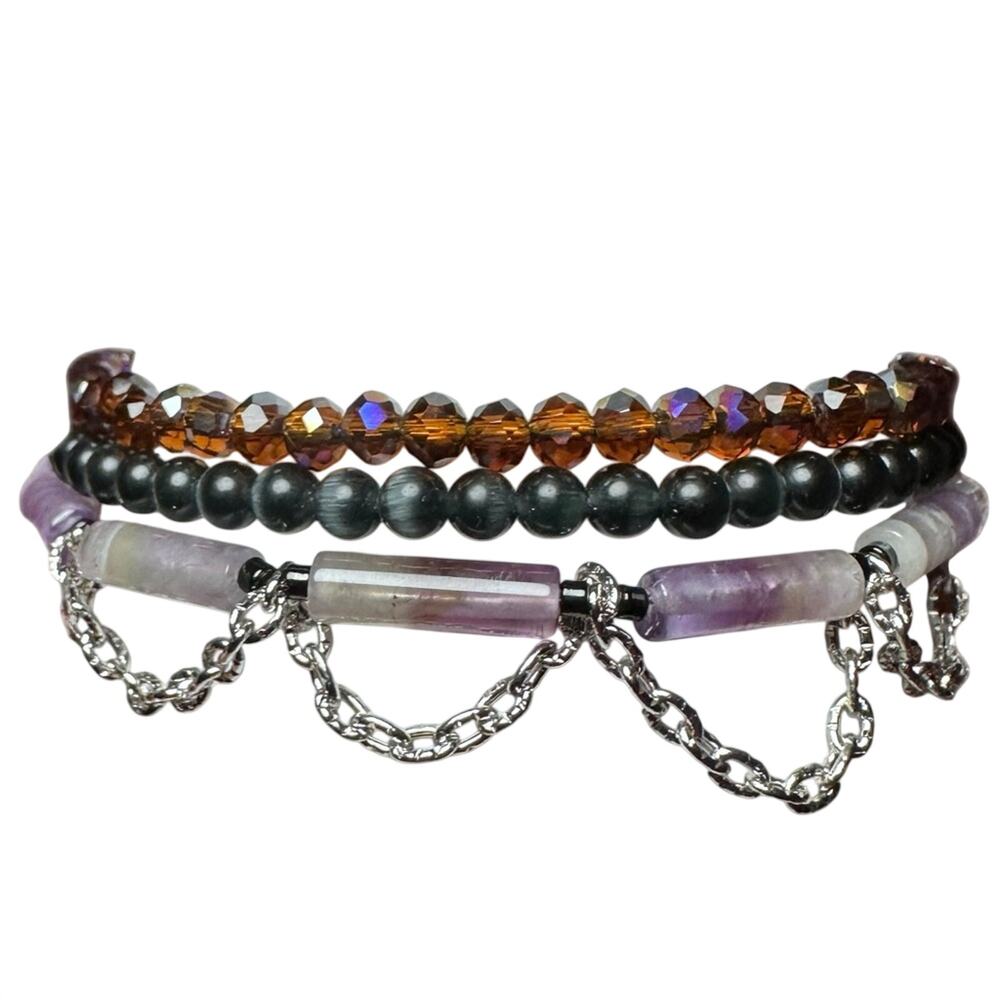 Amethyst chain bracelet handmade purple gemstone memory wire
